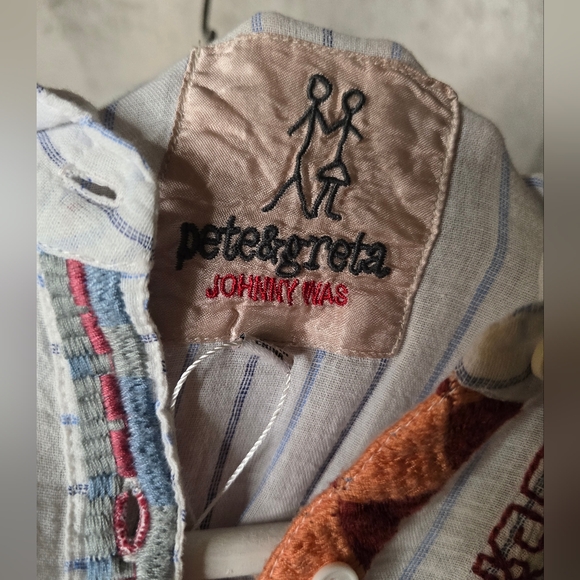 Johnny Was Peta & Greta Clapton Stripe Aztec Embroidered Linen Tunic Medium - Picture 9 of 9